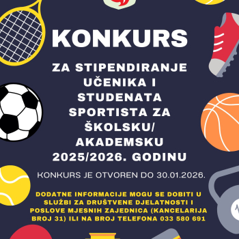 Konkurs za stipendiranje učenika i studenata sportista za školsku/akademsku 2025/2026. godinu